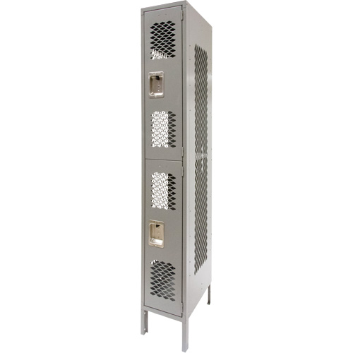 Casiers ventil&eacute;s, 2 niveaux, 12" x 18" x 78", Acier, Gris, D&eacute;mont&eacute;, Perfor&eacute; Quali-T-Solutions