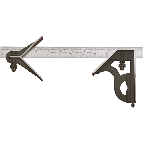 Combination Squares with Square Head & Centre Head - No. 11HC Series with Cast Iron Heads, 300 mm L, 1 mm and 1/64" Graduations, Steel, Satin Quali-T-Solutions