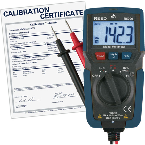 Multim&egrave;tre compact avec mesure de tension sans contact et certificat de calibration, Tension c.a./c.c., Courant c.a./c.c. Quali-T-Solutions