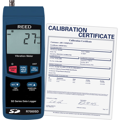 Vibrom&egrave;tre &agrave; enregistrement de donn&eacute;es avec certificat de calibration, 10% - 85% HR, 32°- 122° F ( 0° - 50° C ) Quali-T-Solutions