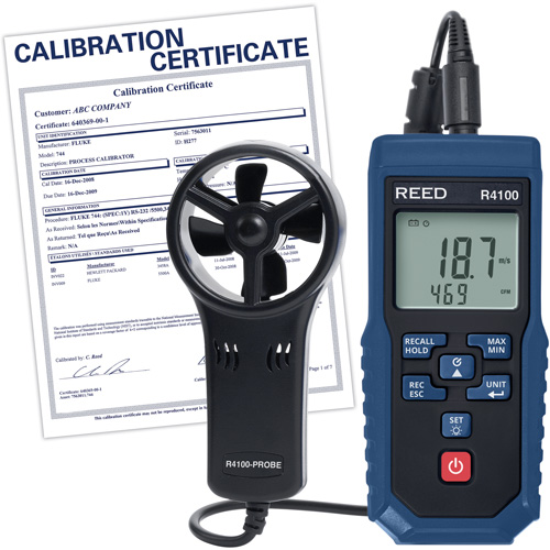 R4100 Vane Thermo-Anemometer with Air Volume with Calibration Certificate, Data Logging, 0.4 - 30 m/sec Air Velocity Range Quali-T-Solutions