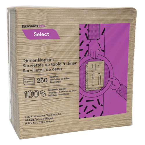Pro Select 1/8 Fold Dinner Napkins, 1 Ply, 15.5" x 16" Quali-T-Solutions
