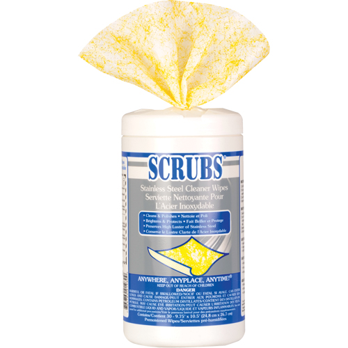 Lingettes nettoyantes pour l'acier inoxydable, 30 lingettes, 10-1/2" x 9-3/4" Quali-T-Solutions