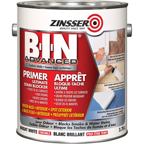 Appr&ecirc;t avanc&eacute; &agrave; base de gomme-laque synth&eacute;tique B-I-N, 3,78 L, Gallon, Blanc brillant teintable Quali-T-Solutions
