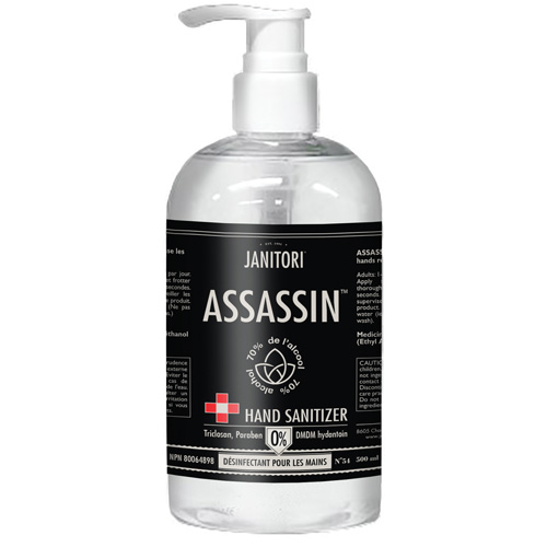D&eacute;sinfectant pour les mains 54 Assassin, 500 ml, Bouteille &agrave; pompe, 70 % alcool Quali-T-Solutions