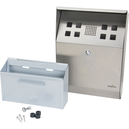 Smoking Receptacle, Wall-Mount, Stainless Steel, 1.6 Litres Capacity, 13-4/5" Height Quali-T-Solutions