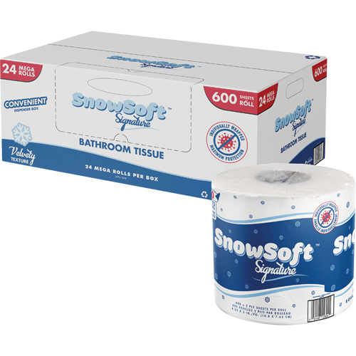 Papier hygi&eacute;nique de premi&egrave;re qualit&eacute; Snow Soft, 2 Pli, 600 Feuilles/Rouleu, Longueur 145', Blanc Quali-T-Solutions
