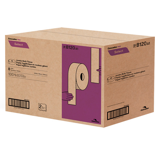 Papier hygi&eacute;nique Pro Select, Rouleau G&eacute;ant, 2 Pli, Longueur 900', Blanc Quali-T-Solutions