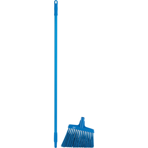 Angle Broom Head with Handle, X-Coarse Bristles, 12", Polyester, Blue Quali-T-Solutions