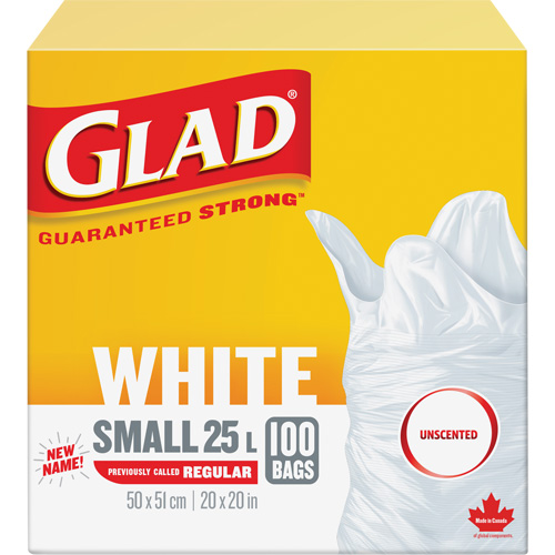 Petits sacs &agrave; ordures 25 L sans parfum, R&eacute;gulier, 20" la x 20" lo, Blanc Quali-T-Solutions