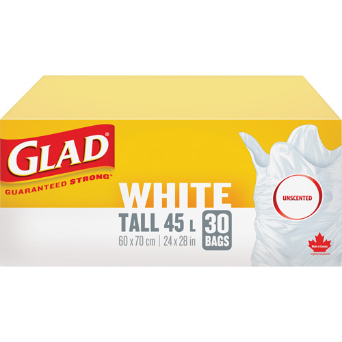Sacs &agrave; ordures hauts 45 L sans parfum, R&eacute;gulier, 24" la x 28" lo, Blanc Quali-T-Solutions