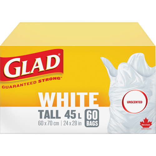 Sacs &agrave; ordures hauts 45 L sans parfum, R&eacute;gulier, 24" la x 28" lo, Blanc Quali-T-Solutions