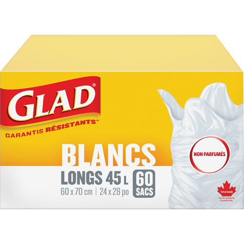 Sacs &agrave; ordures hauts 45 L sans parfum, R&eacute;gulier, 24" la x 28" lo, Blanc Quali-T-Solutions