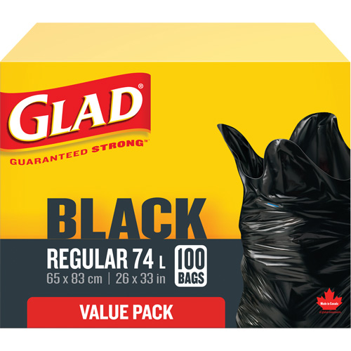 Sacs &agrave; ordures 74 L, R&eacute;gulier, 26" la x 33" lo, Noir Quali-T-Solutions