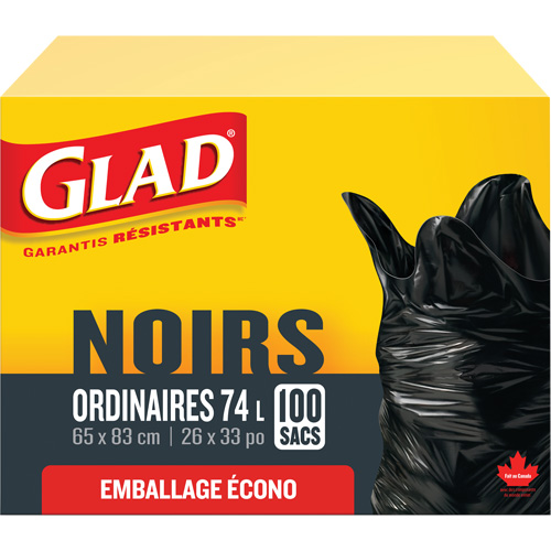 Sacs &agrave; ordures 74 L, R&eacute;gulier, 26" la x 33" lo, Noir Quali-T-Solutions