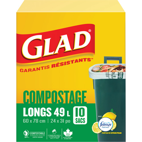 Tall Compostable Bags, Regular, 31" L x 24" W, Brown, 49 L (13 Gal.) Capacity Quali-T-Solutions