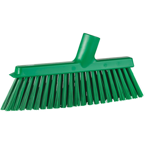 Dustpan Broom with Angled Thread, Medium Bristles, 10", Polyester, Green Quali-T-Solutions