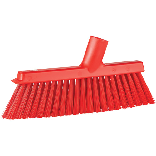 Dustpan Broom with Angled Thread, Medium Bristles, 10", Polyester, Red Quali-T-Solutions