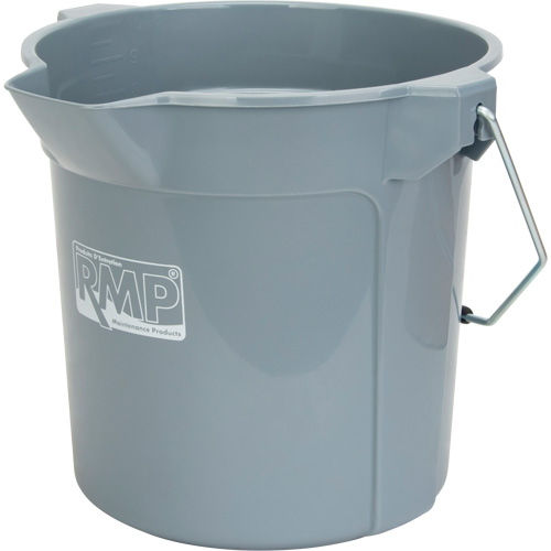 Seau rond avec bec verseur, Capacit&eacute; de 2,64 gal. US (10,57 pintes), Gris Quali-T-Solutions