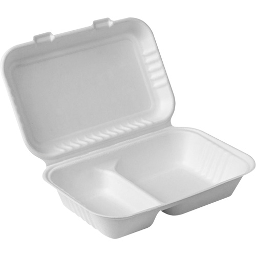 Compostable Hinged Food Containers with Compartments, Bagasse, Rectangular Quali-T-Solutions