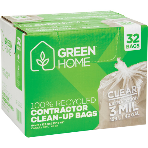 Green Home Garbage Bags, Strong, 33" W x 48" L, 3 mils, Clear, 159 L (42 Gal.) Capacity Quali-T-Solutions
