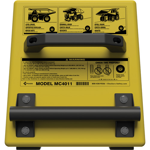 Cale de roue ultra-robuste pour l'exploitation mini&egrave;re Checkers Safety, PEHD, Jaune, 14-1/2" la x 17-1/2" p x 16" h Quali-T-Solutions