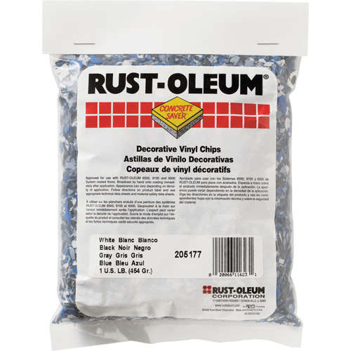 Pastilles de vinyle d&eacute;coratives Concrete Saver, 0,5 kg, Sac, M&eacute;lange noir/blanc/bleu Quali-T-Solutions