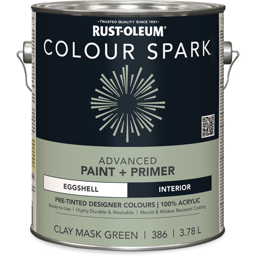 Colour Spark Interior Pre-Tinted Paint + Primer Wall Paint, Clay Mask Green, Eggshell, 3.78 L, Gallon Quali-T-Solutions