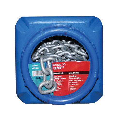 Chaînes galvanis&eacute;es par immersion &agrave; chaud, Acier au carbone, 3/8" x 45' (13,7 m) l, Calibre 30, Charge d'utilisation 2650 lb (1,325 tonne) Quali-T-Solutions