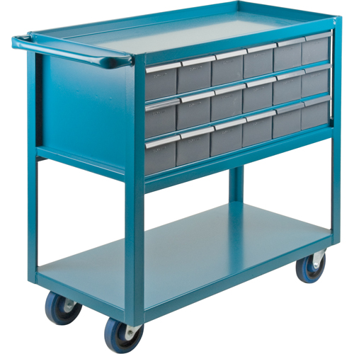 Chariot &agrave; tablette avec tiroir, 1200 lb Capacit&eacute;, Acier, 18" x la, 35" x ha, 36" p, Roues en Caoutchouc, Enti&egrave;rement soud&eacute;, 18 tirroirs Quali-T-Solutions