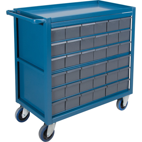 Chariot &agrave; tablette avec tiroir, 1200 lb Capacit&eacute;, Acier, 18" x la, 35" x ha, 36" p, Roues en Caoutchouc, Enti&egrave;rement soud&eacute;, 36 tirroirs Quali-T-Solutions
