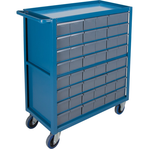 Chariot &agrave; tablette avec tiroir, 1200 lb Capacit&eacute;, Acier, 18" x la, 35" x ha, 36" p, Roues en Caoutchouc, Enti&egrave;rement soud&eacute;, 48 tirroirs Quali-T-Solutions