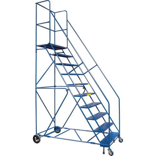 Escabeau roulant certifi&eacute; par la CSA avec pied verrouillable, 10 marches, Largeur de la marche 30", Hauteur de la plateforme 89", Acier Quali-T-Solutions