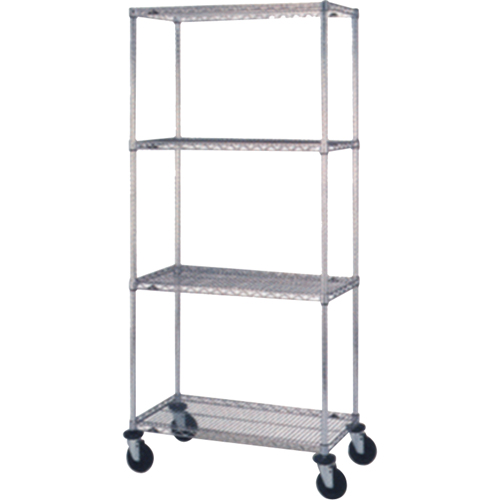 Wire Shelf Cart, Chrome Plated, 24" x 69" x 36", 800 lbs. Capacity Quali-T-Solutions