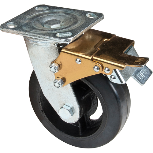 Mold-on Caster, Swivel with Brake, 6" (152.4 mm), Rubber, 550 lbs. (249 kg.) Quali-T-Solutions