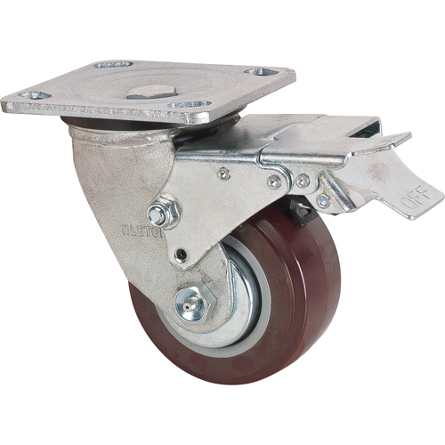 Caster, Swivel with Brake, 4" (101.6 mm), Polyurethane, 550 lbs. (249.5 kg.) Quali-T-Solutions