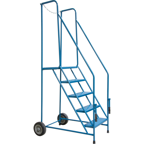 Escabeau roulant avec rails pour acc&egrave;s &agrave; une remorque, 4 marches, Largeur de la marche 22", Hauteur de la plateforme 37", Acier Quali-T-Solutions