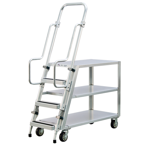 Chariot de pr&eacute;paration en aluminium avec &eacute;chelle, Aluminium, 22" la x 51-1/2" p, 3 tablettes, Capacit&eacute; 800 lb Quali-T-Solutions