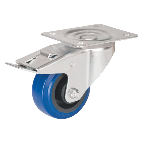 Roulette bleue, Pivotant avec frein, 3" (76 mm), Caoutchouc, 285 lb (129 kg) Quali-T-Solutions