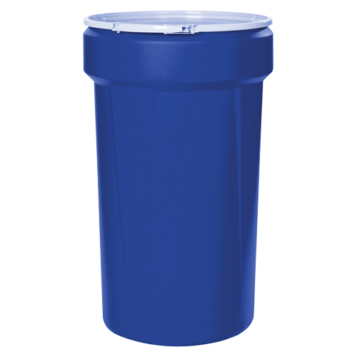 Baril emboîtable en poly&eacute;thyl&egrave;ne, 30 gal. US (25 gal. imp.), Dessus ouvert, Bleu Quali-T-Solutions