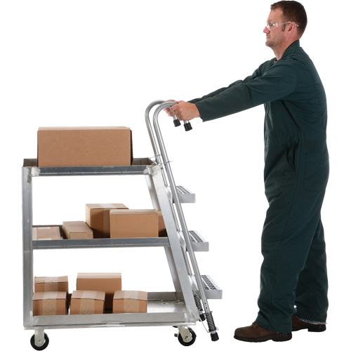 Stockpicker Truck, Aluminum, 21-7/8" W x 40" D, 3 Shelves, 660 lbs. Capacity Quali-T-Solutions