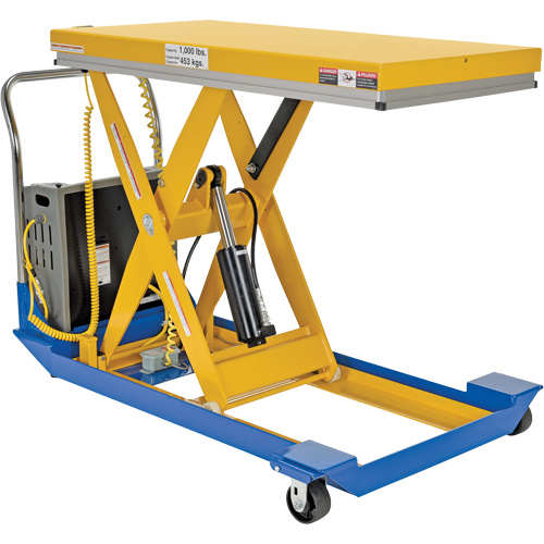 Table &eacute;l&eacute;vatrice aliment&eacute;e c. c. et manuelle &agrave; ciseaux, Acier, 48" lo x 24" la, Capacit&eacute; 1000 lb Quali-T-Solutions