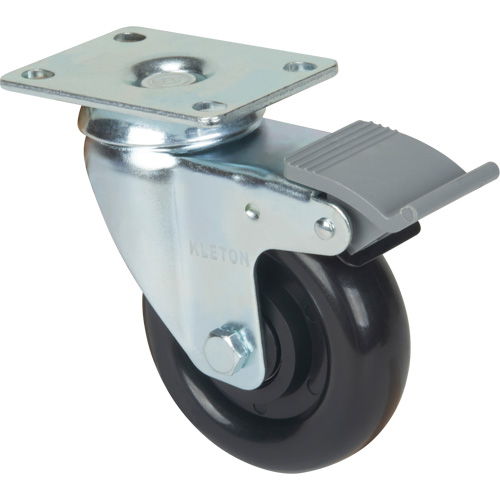 Caster, Swivel with Brake, 4" (101.6 mm), Polyolefin, 250 lbs. (113.4 kg) Quali-T-Solutions