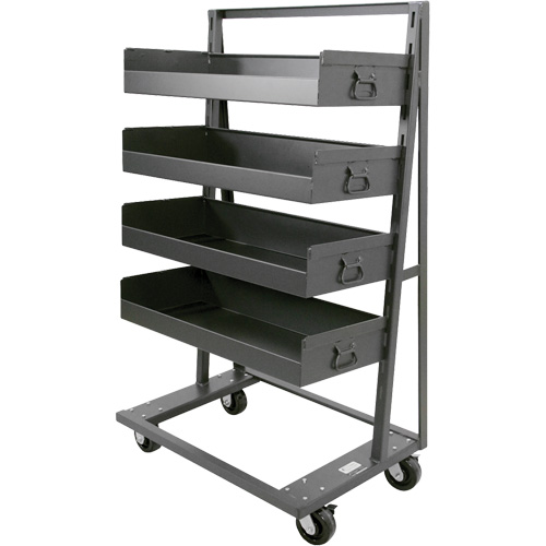 Chariot &agrave; cadre en A robuste &agrave; un c&ocirc;t&eacute; avec 4 grands plateaux &agrave; rebord, 38" x 25" x 63", Capacit&eacute; 2500 lb Quali-T-Solutions
