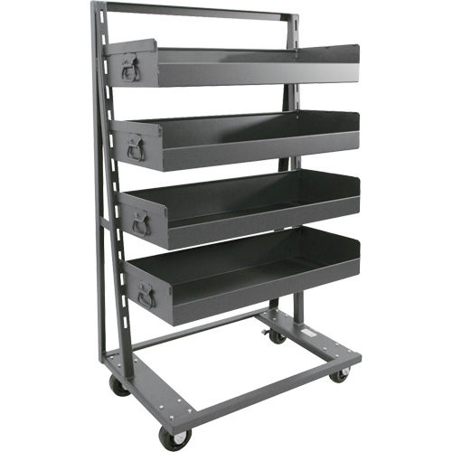 Chariot &agrave; cadre en A robuste &agrave; un c&ocirc;t&eacute; avec 4 grands plateaux &agrave; rebord, 38" x 25" x 63", Capacit&eacute; 2500 lb Quali-T-Solutions