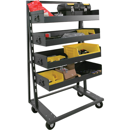 Chariot &agrave; cadre en A robuste &agrave; un c&ocirc;t&eacute; avec 4 grands plateaux &agrave; rebord, 38" x 25" x 63", Capacit&eacute; 2500 lb Quali-T-Solutions