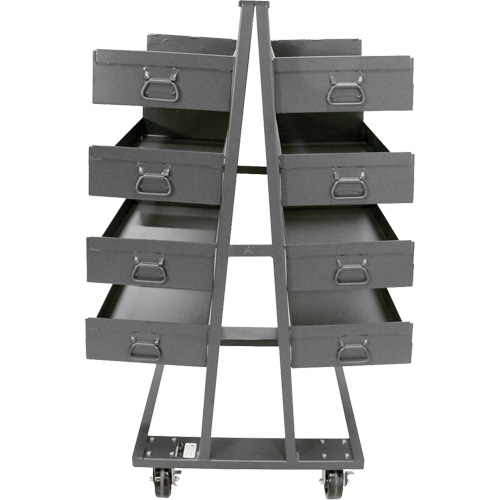 Double-Sided Heavy Duty A-Frame Cart with 8 Large Lipped Trays, 38" x 30" x 63", 2500 lbs. Capacity Quali-T-Solutions