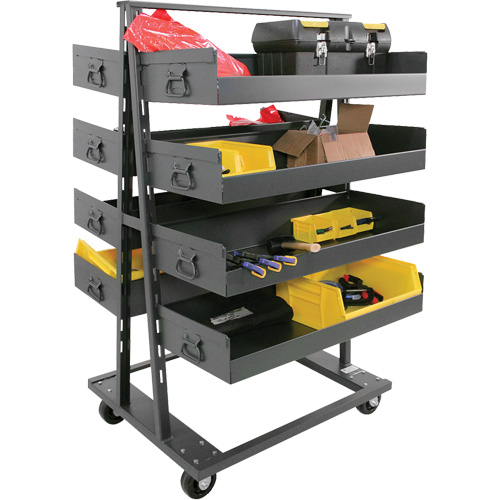 Double-Sided Heavy Duty A-Frame Cart with 8 Large Lipped Trays, 38" x 30" x 63", 2500 lbs. Capacity Quali-T-Solutions