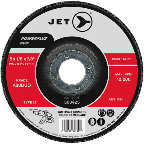POWERPLUS DUO Cutting/Grinding Wheel, 5" x 1/8", 7/8" Arbor, Type 27, A30DUO Grit Quali-T-Solutions
