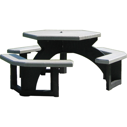 Recycled Plastic Hexagon Picnic Tables, 78" L x 78" W, Grey Quali-T-Solutions